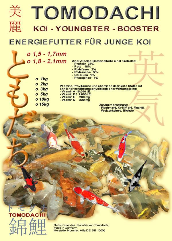 Unser Koi-Youngster-Booster Energiefutter für junge Koi ist ein professionelles Aufzuchtfutter für den Koinachwuchs.