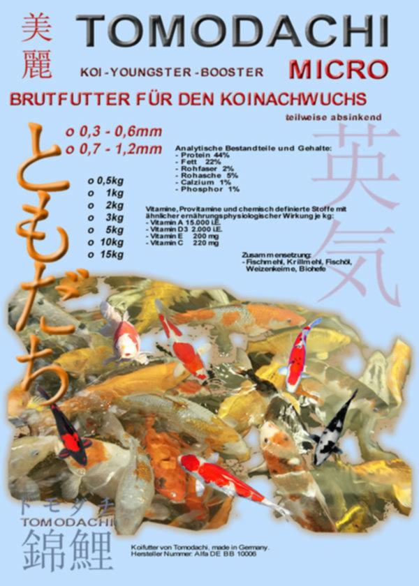 Unser Brutfutter für Koi, das Youngster-Booster MICRO Energiefutter für junge Koi ist ein professionelles Aufzuchtfutter für den Koinachwuchs.