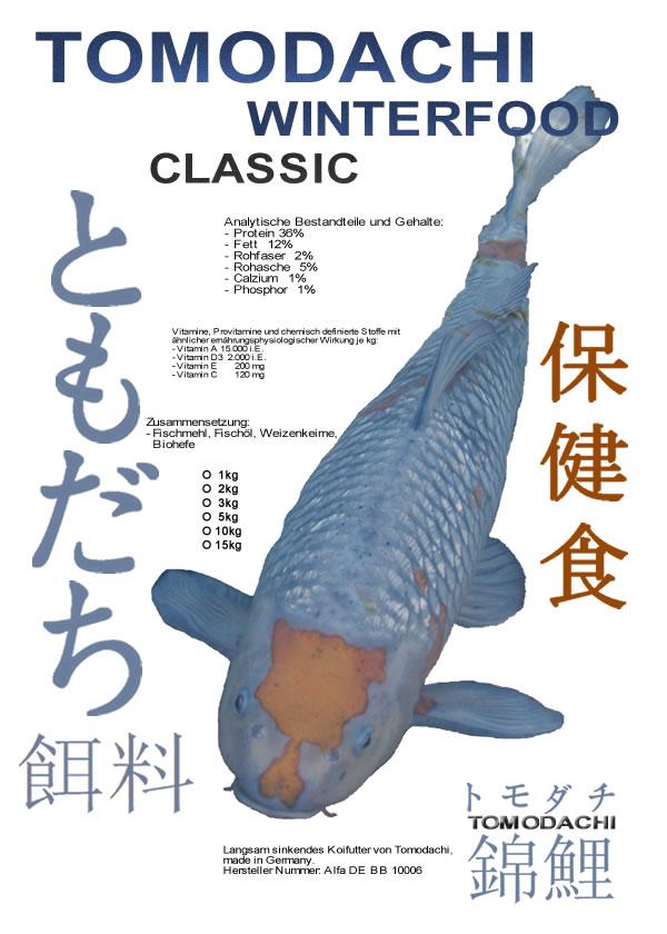 Tomodachi Winterfutter Classic, das langsam sinkende Koifutter für junge und erwachsene Koi in der kalten Jahreszeit.