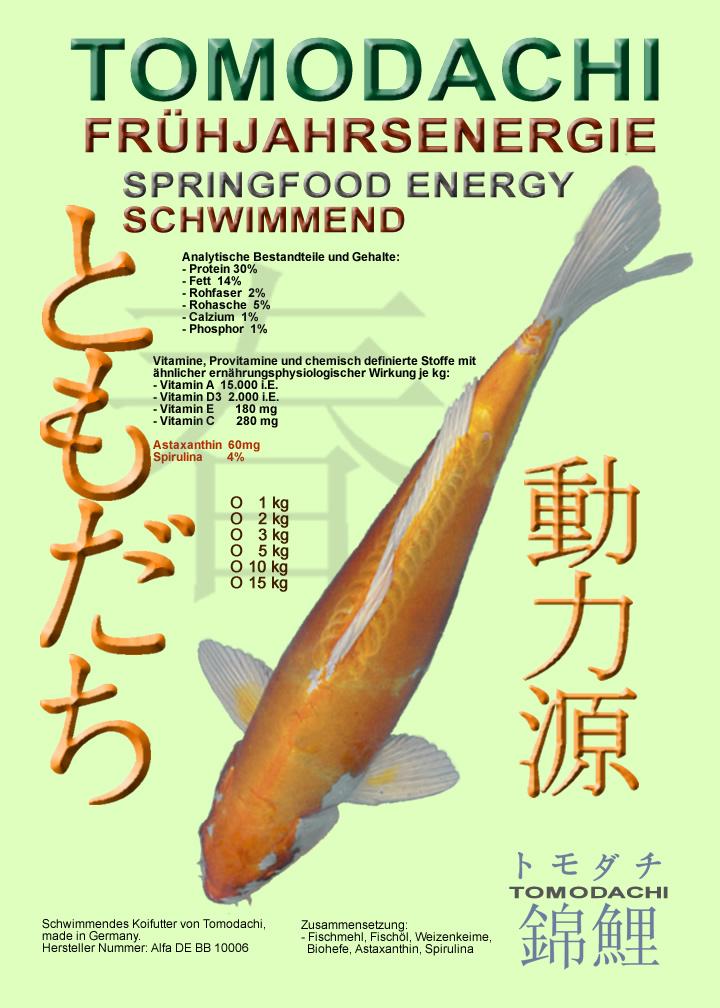 Tomodachi Koienergiefutter für das Frühjahr mit hochwertigsten Inhaltsstoffen für einen guten und gesunden Start der Koi in die Teichssaison.