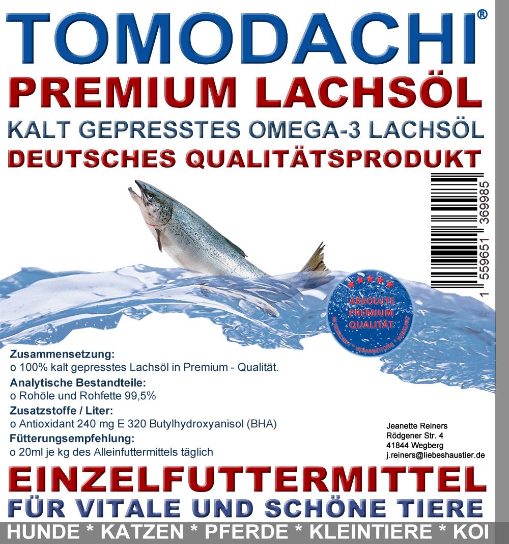 Tomodachi Premium Omega 3 Lachsöl - Naturprodukt, Premium Qualtiät   deutscher Herstellung, für natürlich schöne Tiere.