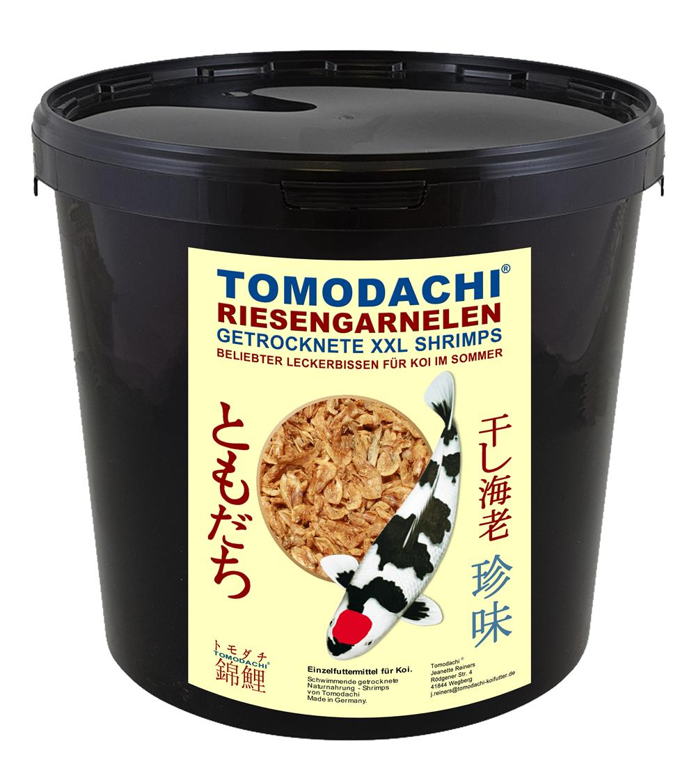 Tomodachi Koi-Gambas, leckerer, beliebter, proteinreicher Koileckerbissen und Snack  in der warmen Jahreszeit, optimal als Sommerfutter für Koi, für die Handfütterung unserer Koikarpfen.