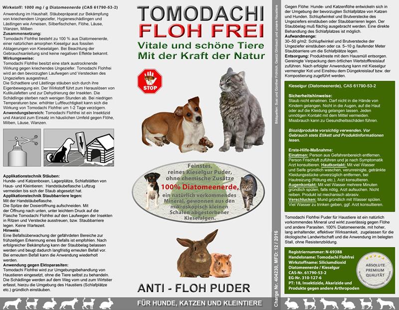 Effektive Flohbeseitigung - Tomodachi Flohfrei, feines   Kieselgurpulver, reine Diatomeenerde, Kieselerde, Siliziumdioxid gegen   Ungeziefer, schonend und effektiv!