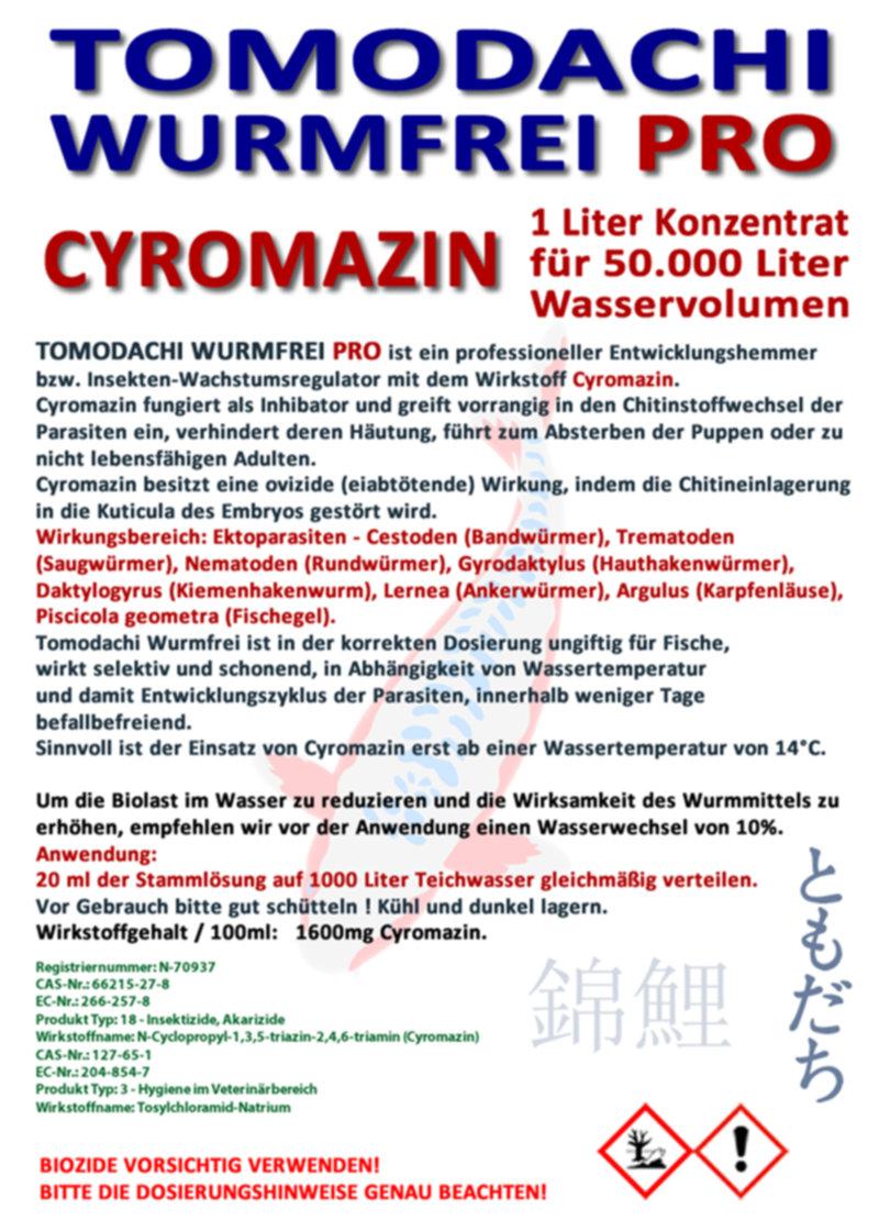 Tomodachi Wurmfrei Pro  Cyromazin, effektiv gegen Karpfenläuse, Hautwürmer, Kiemenwürmer aber auch Seerosenkäfer und Gelbrandkäfer in ihrem Koiteich, Gartenteich oder Biotop.