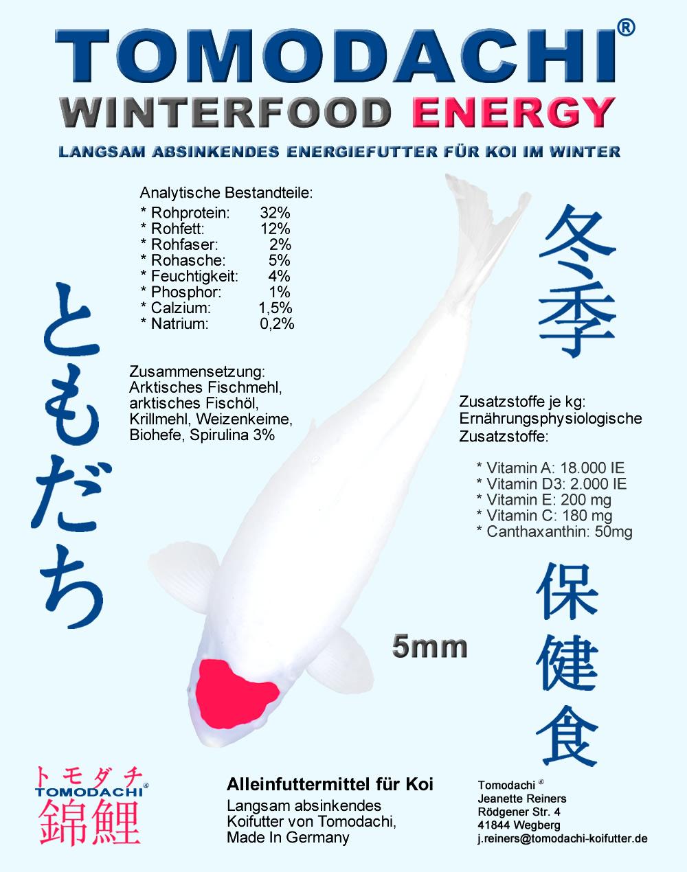 Tomodachi Winterfood Energy - Energie, Kraft und Vitalität für Koi im Winter, damit auch Ihre Koi den Winter vital und fit überstehen.